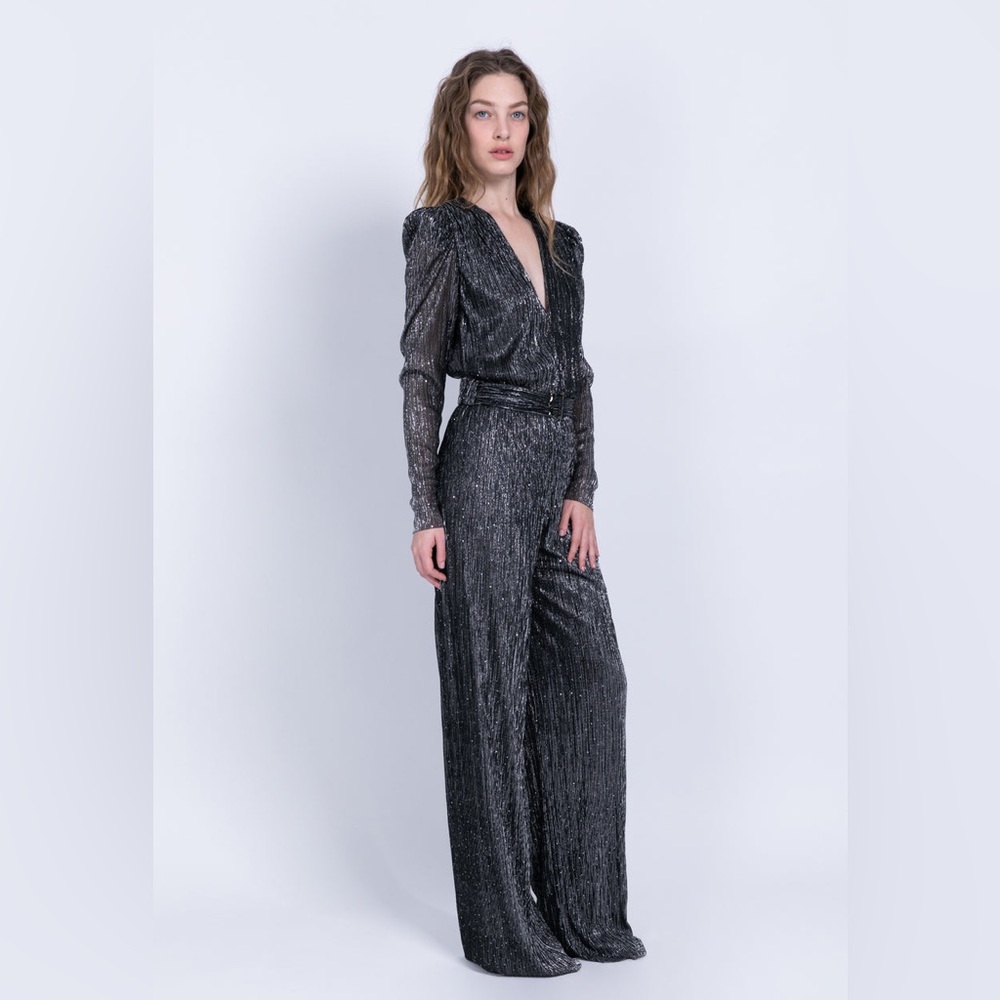 Sabina Musayev metallic jumpsuit with sequins